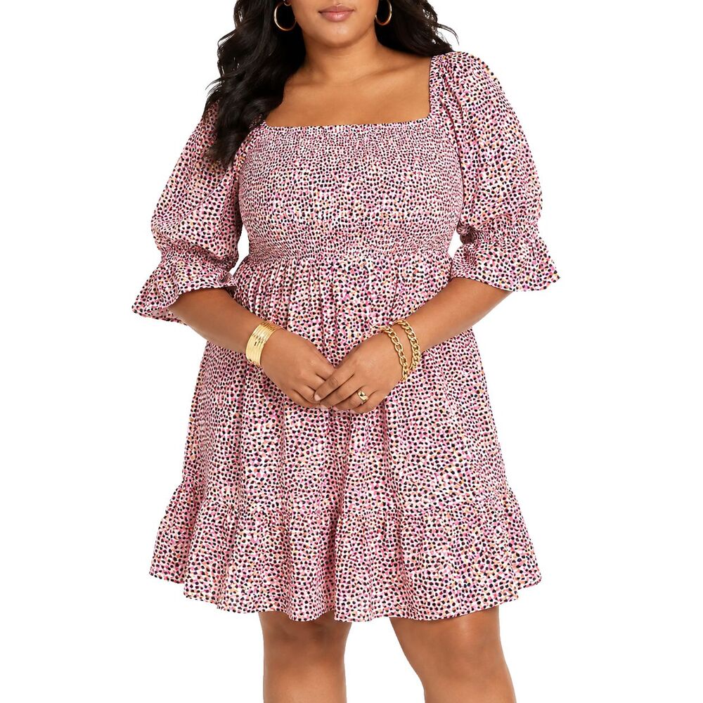 ELOQUII Elements Womens Dress 18 Plus Size Smocked Square Neck Ruffle Sleeve
